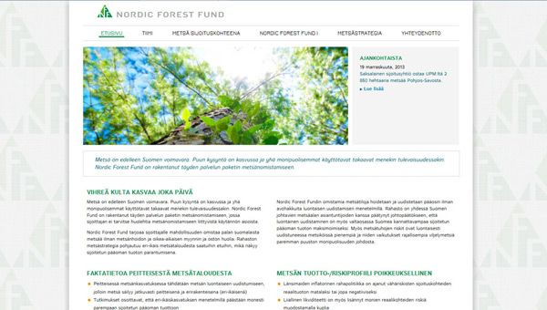 Nordic Forest Fund -verkkosivut Nordic Forest Fund -verkkosivut