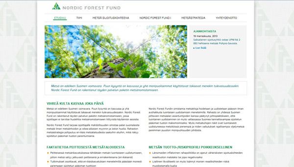 Nordic Forest Fund -verkkosivut